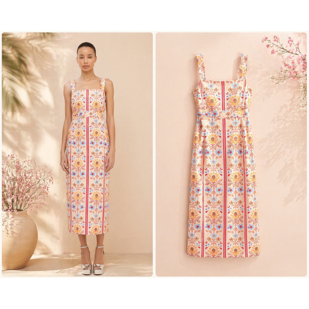 Hill House Home The Iris Midi Dress Floral Block Stripe Pink Multi Size XL New